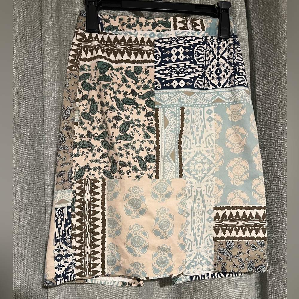 van heusen womens pencil skirt paisley floral patchwork green blue